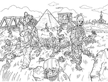 zombie pit and monuments